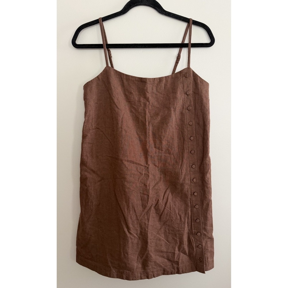 Abercrombie & Fitch Linen-Blend Button Skort Mini Dress Brown Women's Small Tall